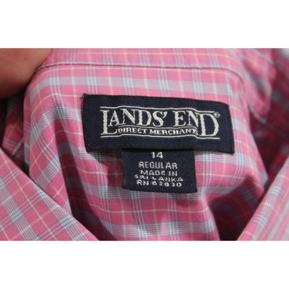 Lands' End Women Pink Plaid Shirt Button Down Size 14 - Picture 2 of 7
